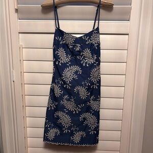 Trixxi Blue Dress with White Embroidery
